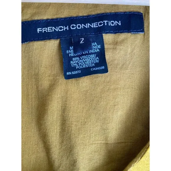 French Connection Women Short Tunic Dress Olive Green Black 2 Mini 3/4 Sleeve - Picture 3 of 3